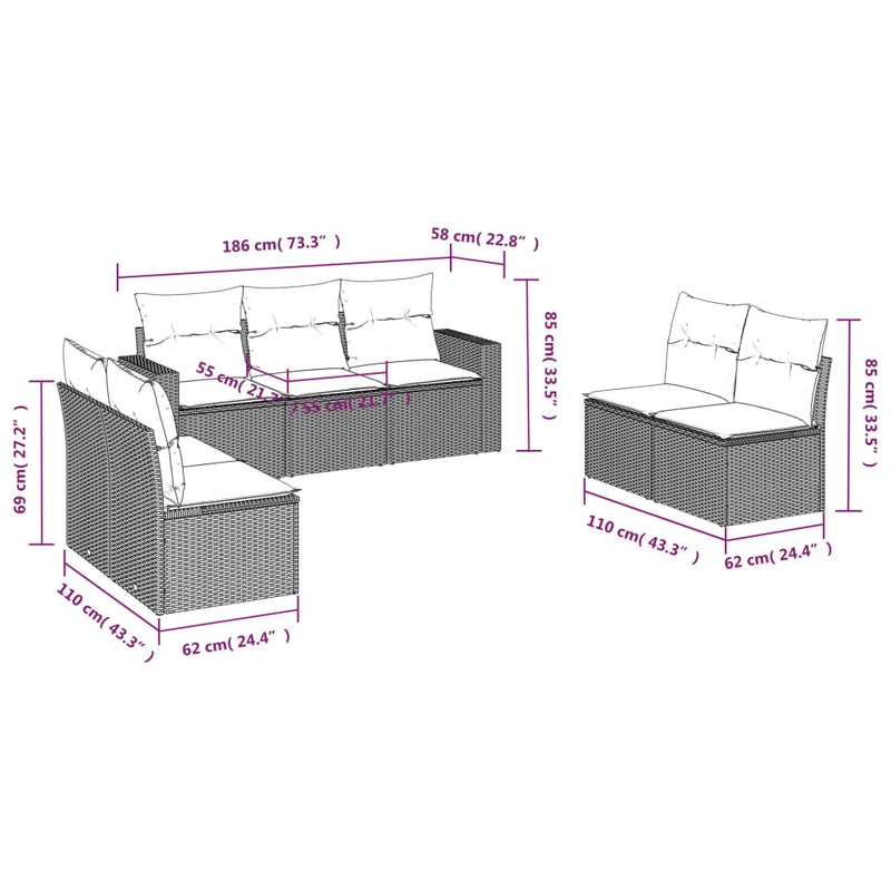 7 Piece Garden Sofa Set with Cushions Grey Poly Rattan Payday Deals