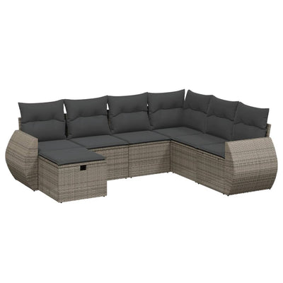 7 Piece Garden Sofa Set with Cushions Grey Poly Rattan Payday Deals