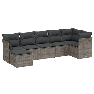 7 Piece Garden Sofa Set with Cushions Grey Poly Rattan Payday Deals
