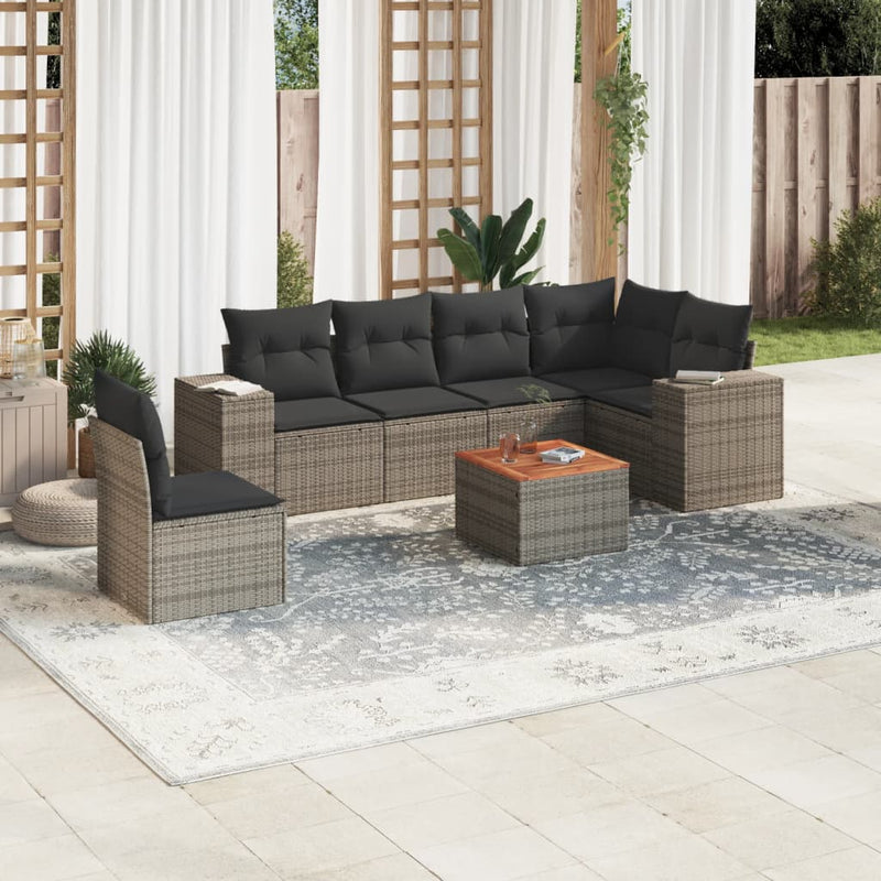 7 Piece Garden Sofa Set with Cushions Grey Poly Rattan Payday Deals