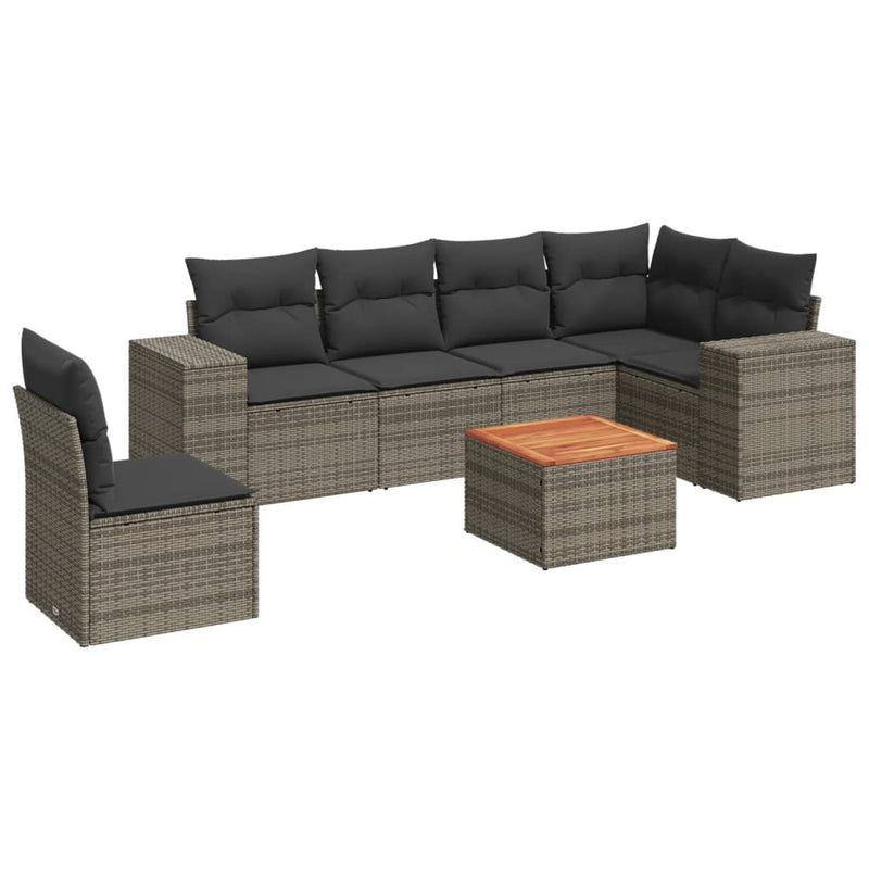 7 Piece Garden Sofa Set with Cushions Grey Poly Rattan Payday Deals