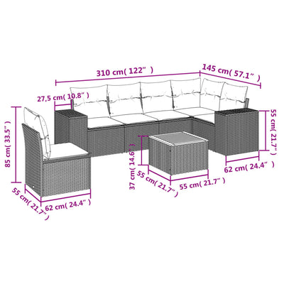 7 Piece Garden Sofa Set with Cushions Grey Poly Rattan Payday Deals