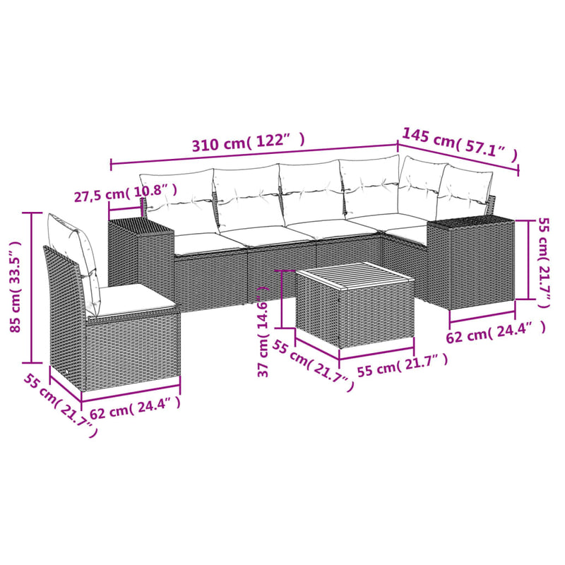 7 Piece Garden Sofa Set with Cushions Grey Poly Rattan Payday Deals