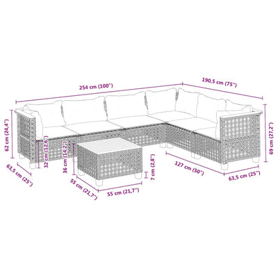 7 Piece Garden Sofa Set with Cushions Grey Poly Rattan Payday Deals