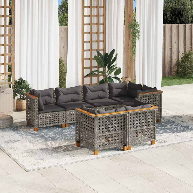 7 Piece Garden Sofa Set with Cushions Grey Poly Rattan Payday Deals