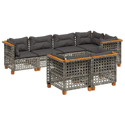 7 Piece Garden Sofa Set with Cushions Grey Poly Rattan Payday Deals
