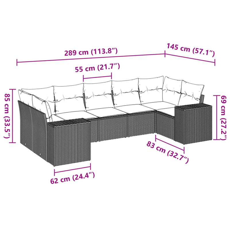 7 Piece Garden Sofa Set with Cushions Grey Poly Rattan Payday Deals