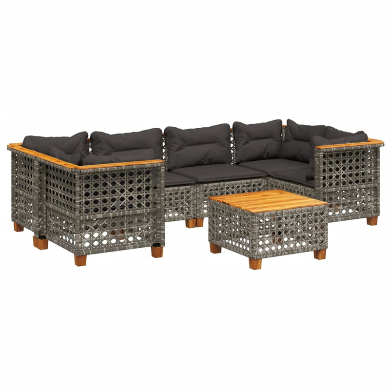 7 Piece Garden Sofa Set with Cushions Grey Poly Rattan Payday Deals