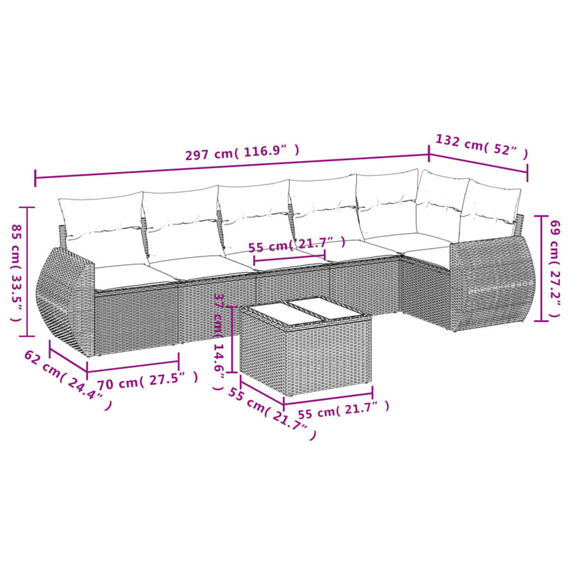 7 Piece Garden Sofa Set with Cushions Grey Poly Rattan Payday Deals