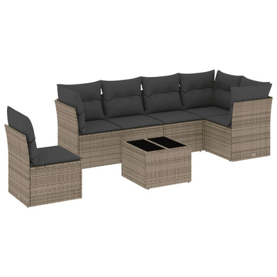 7 Piece Garden Sofa Set with Cushions Grey Poly Rattan Payday Deals
