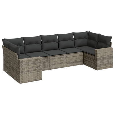 7 Piece Garden Sofa Set with Cushions Grey Poly Rattan Payday Deals