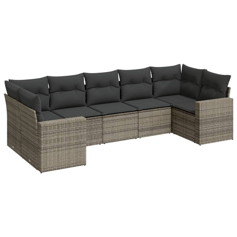 7 Piece Garden Sofa Set with Cushions Grey Poly Rattan Payday Deals