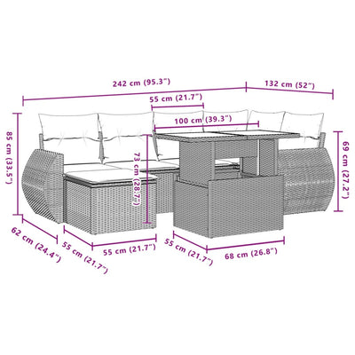 7 Piece Garden Sofa Set with Cushions Grey Poly Rattan Payday Deals