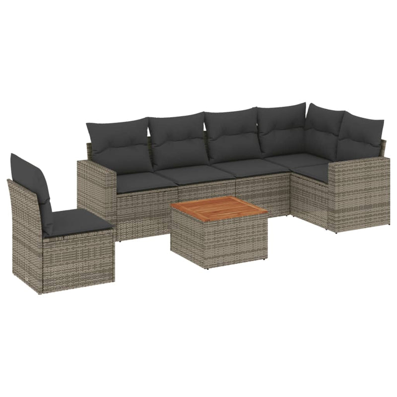 7 Piece Garden Sofa Set with Cushions Grey Poly Rattan Payday Deals