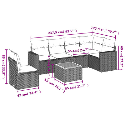 7 Piece Garden Sofa Set with Cushions Grey Poly Rattan Payday Deals