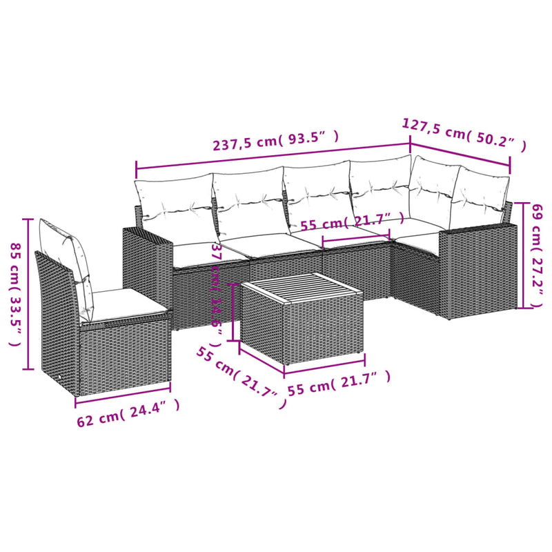7 Piece Garden Sofa Set with Cushions Grey Poly Rattan Payday Deals