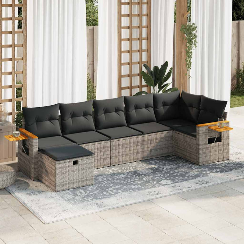 7 Piece Garden Sofa Set with Cushions Grey Poly Rattan Payday Deals