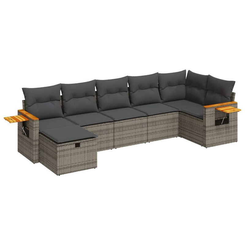 7 Piece Garden Sofa Set with Cushions Grey Poly Rattan Payday Deals