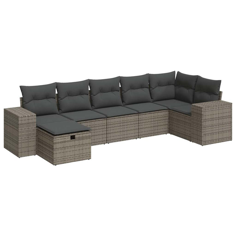 7 Piece Garden Sofa Set with Cushions Grey Poly Rattan Payday Deals