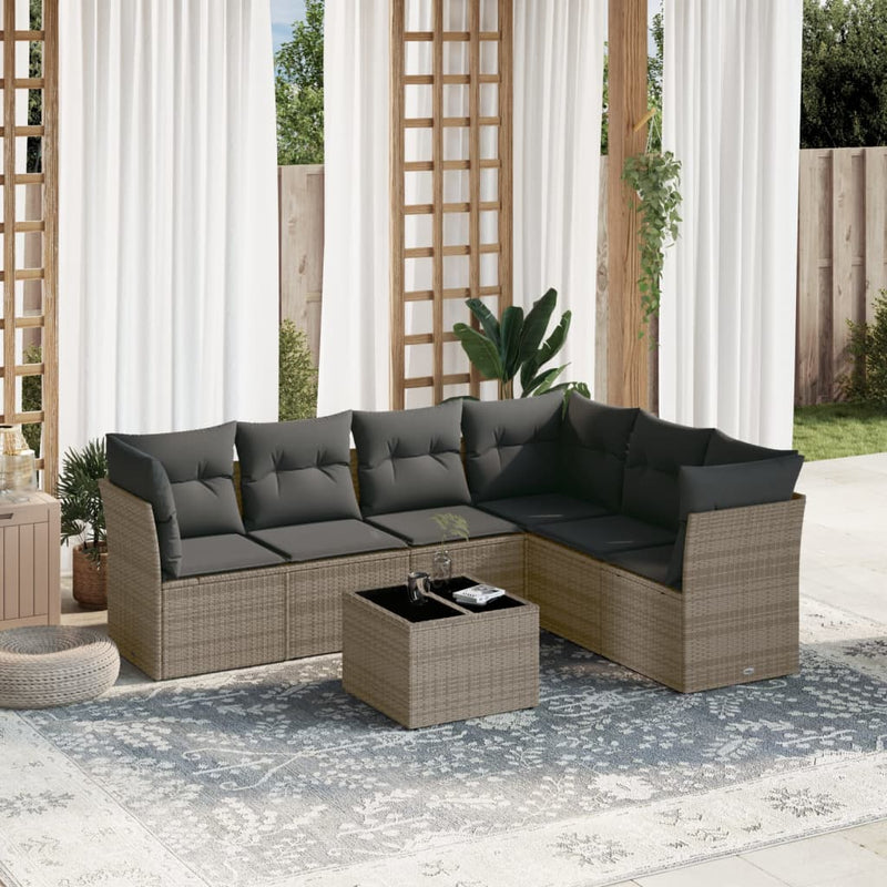 7 Piece Garden Sofa Set with Cushions Grey Poly Rattan Payday Deals