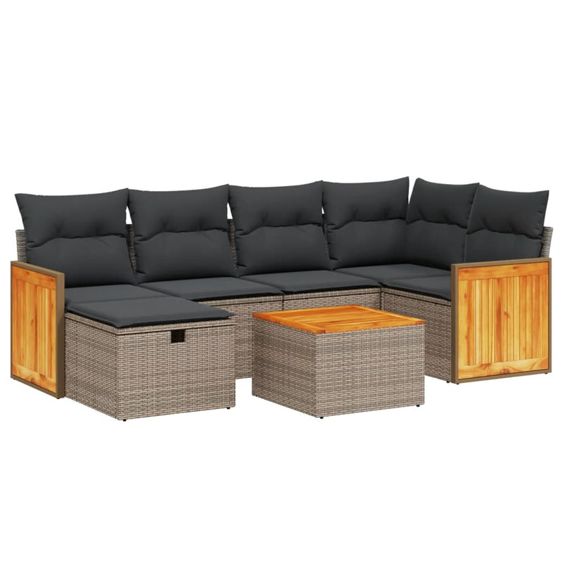 7 Piece Garden Sofa Set with Cushions Grey Poly Rattan Payday Deals