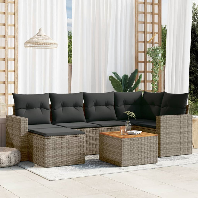 7 Piece Garden Sofa Set with Cushions Grey Poly Rattan Payday Deals