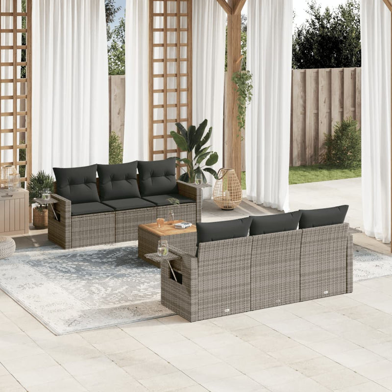 7 Piece Garden Sofa Set with Cushions Grey Poly Rattan Payday Deals