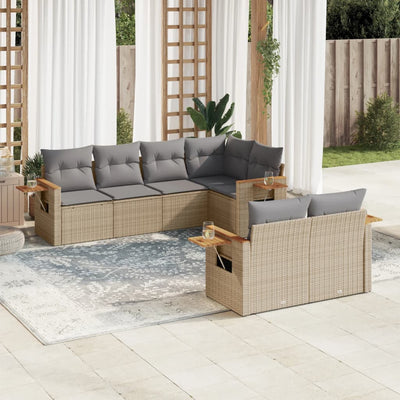 7 Piece Garden Sofa Set with Cushions Grey Poly Rattan