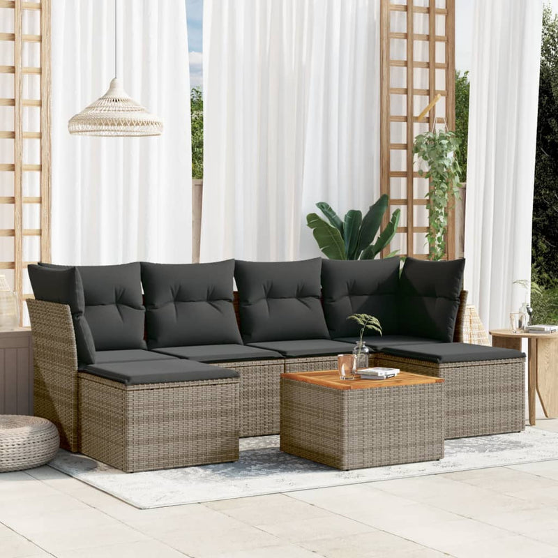 7 Piece Garden Sofa Set with Cushions Grey Poly Rattan Payday Deals