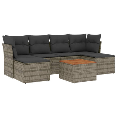 7 Piece Garden Sofa Set with Cushions Grey Poly Rattan Payday Deals