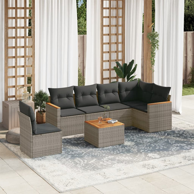 7 Piece Garden Sofa Set with Cushions Grey Poly Rattan Payday Deals