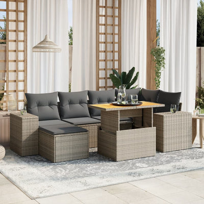 7 Piece Garden Sofa Set with Cushions Grey Poly Rattan