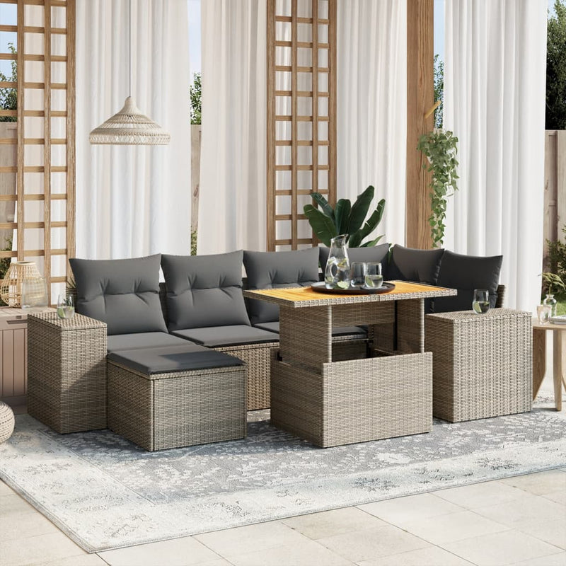 7 Piece Garden Sofa Set with Cushions Grey Poly Rattan Payday Deals