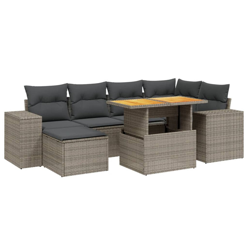 7 Piece Garden Sofa Set with Cushions Grey Poly Rattan Payday Deals