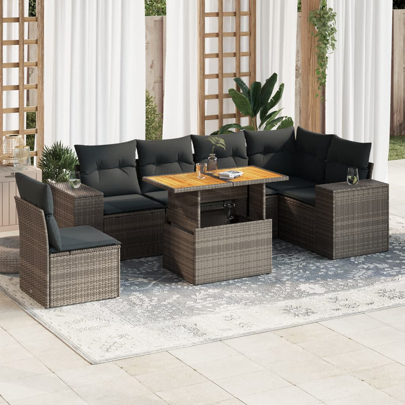 7 Piece Garden Sofa Set with Cushions Grey Poly Rattan Payday Deals