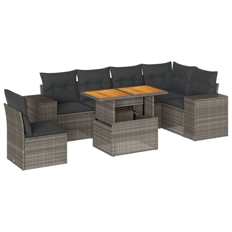 7 Piece Garden Sofa Set with Cushions Grey Poly Rattan Payday Deals