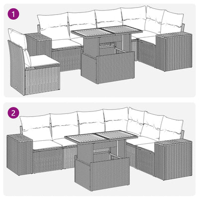 7 Piece Garden Sofa Set with Cushions Grey Poly Rattan Payday Deals