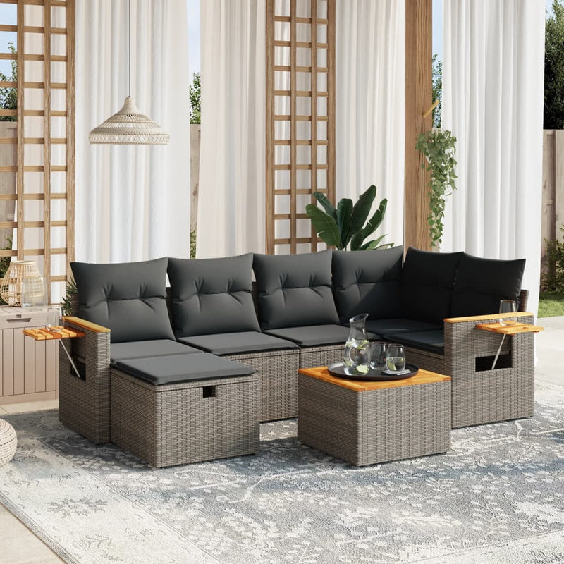 7 Piece Garden Sofa Set with Cushions Grey Poly Rattan Payday Deals