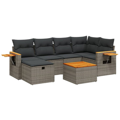 7 Piece Garden Sofa Set with Cushions Grey Poly Rattan Payday Deals