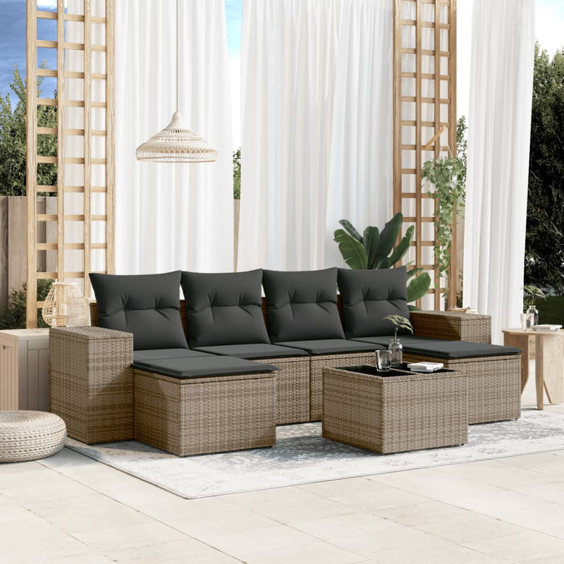 7 Piece Garden Sofa Set with Cushions Grey Poly Rattan Payday Deals