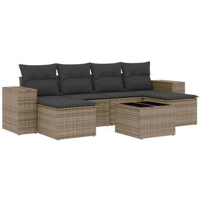 7 Piece Garden Sofa Set with Cushions Grey Poly Rattan Payday Deals