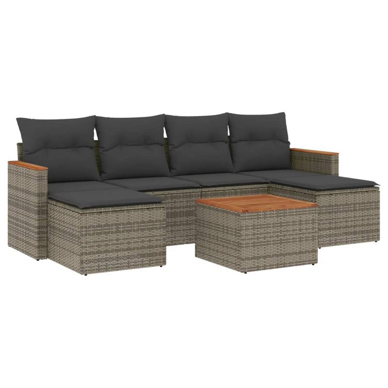 7 Piece Garden Sofa Set with Cushions Grey Poly Rattan Payday Deals