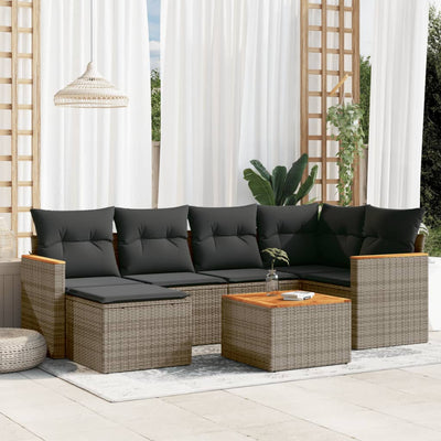 7 Piece Garden Sofa Set with Cushions Grey Poly Rattan