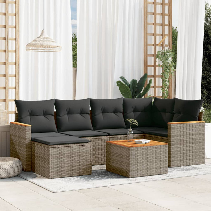 7 Piece Garden Sofa Set with Cushions Grey Poly Rattan Payday Deals