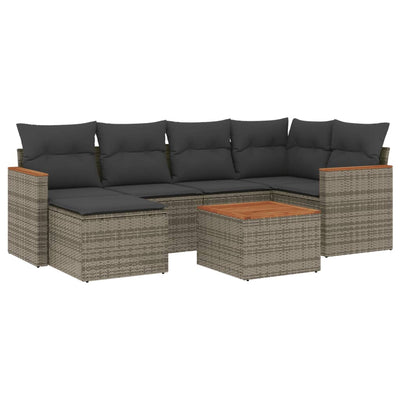 7 Piece Garden Sofa Set with Cushions Grey Poly Rattan Payday Deals