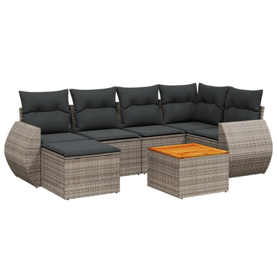 7 Piece Garden Sofa Set with Cushions Grey Poly Rattan Payday Deals