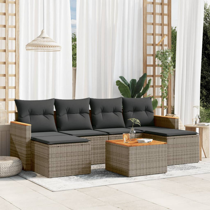 7 Piece Garden Sofa Set with Cushions Grey Poly Rattan Payday Deals