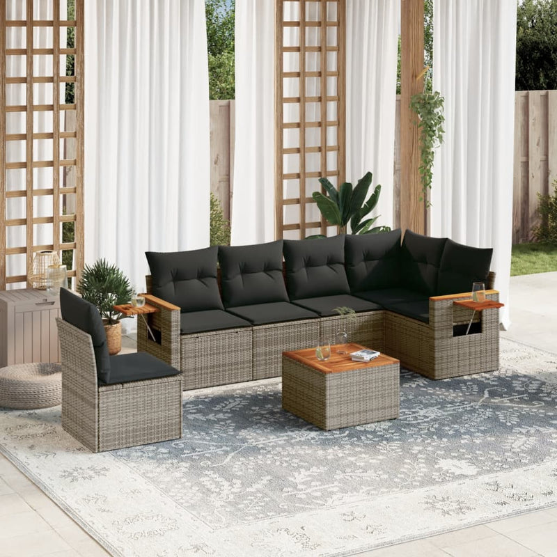 7 Piece Garden Sofa Set with Cushions Grey Poly Rattan Payday Deals