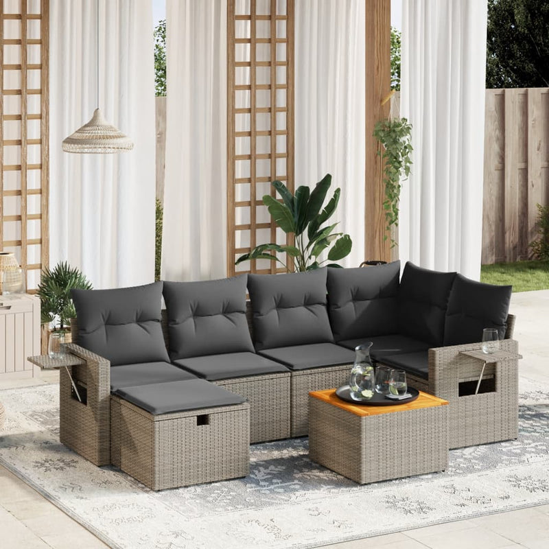 7 Piece Garden Sofa Set with Cushions Grey Poly Rattan Payday Deals