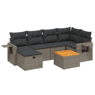 7 Piece Garden Sofa Set with Cushions Grey Poly Rattan Payday Deals